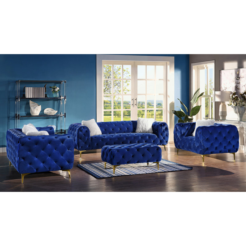 Latitude Run® Blue Elegant Velvet Living Room Ottoman | Wayfair